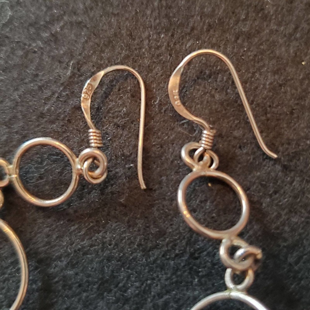 925 Silver & Genuine Amber Dangle Earrings - Picture 4 of 6